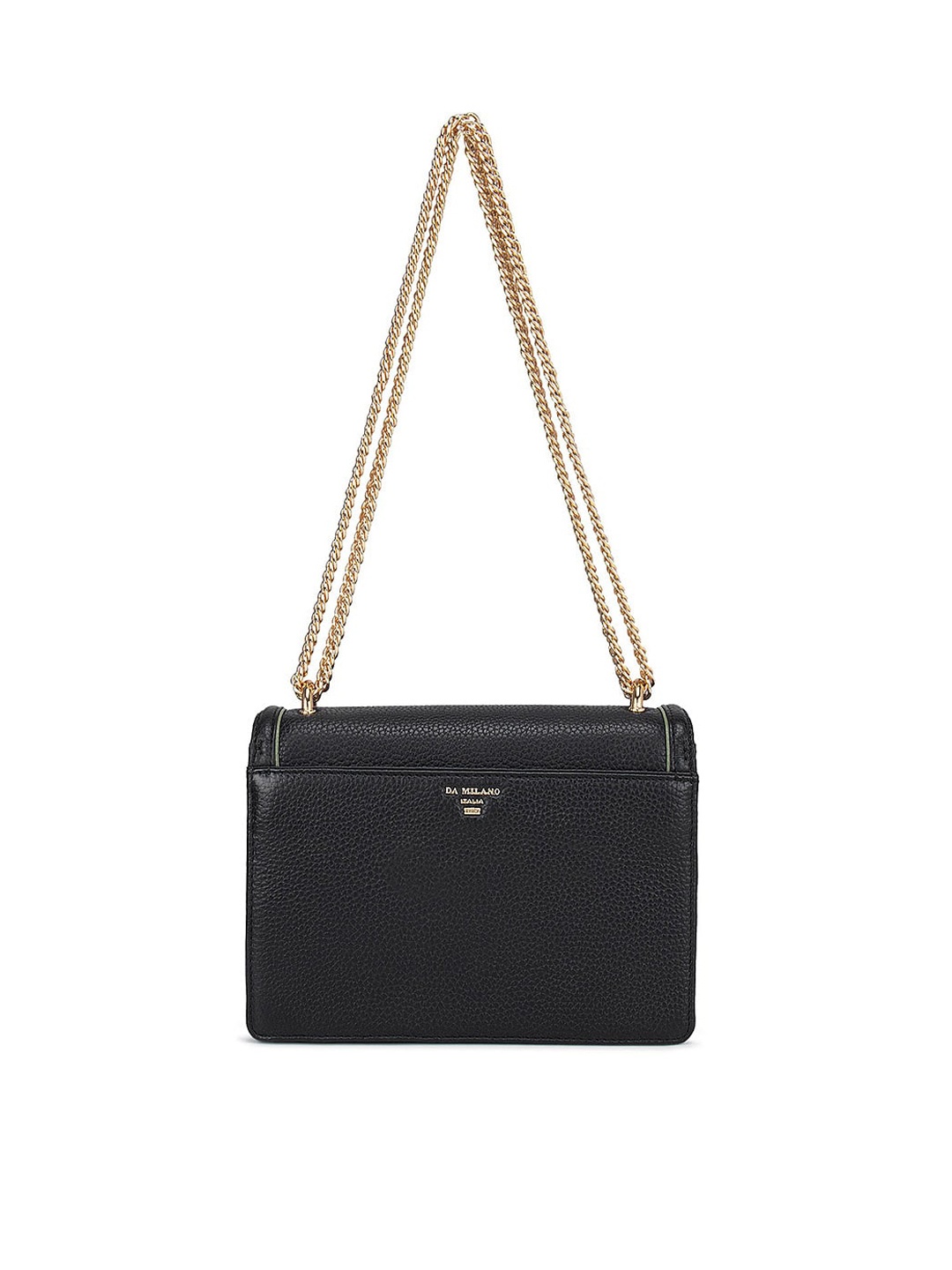 

Da Milano Black Leather Structured Sling Bag with Quilted