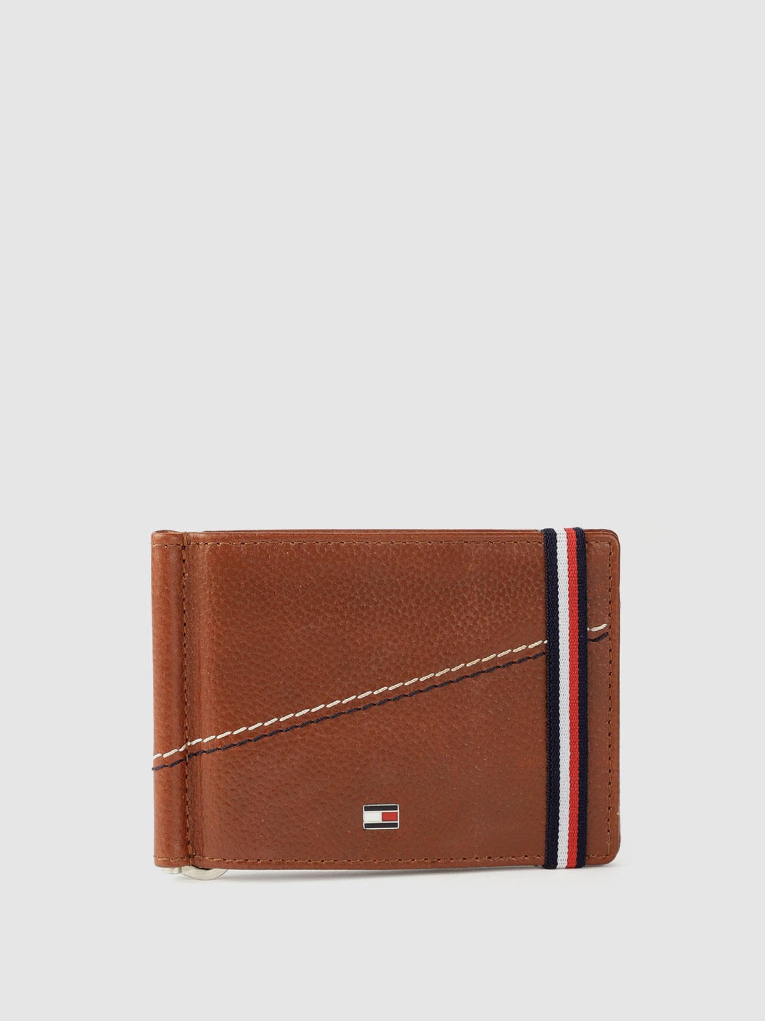 

Tommy Hilfiger Men Tan Embroidered Detail Leather Wallet