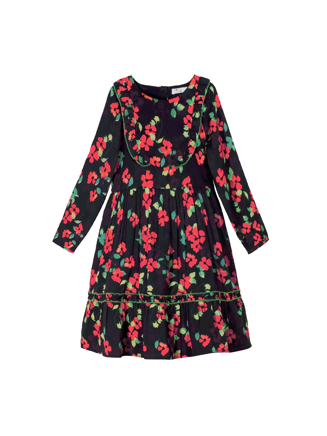 

CACA CINA Girls Black Floral Print A-Line Dress