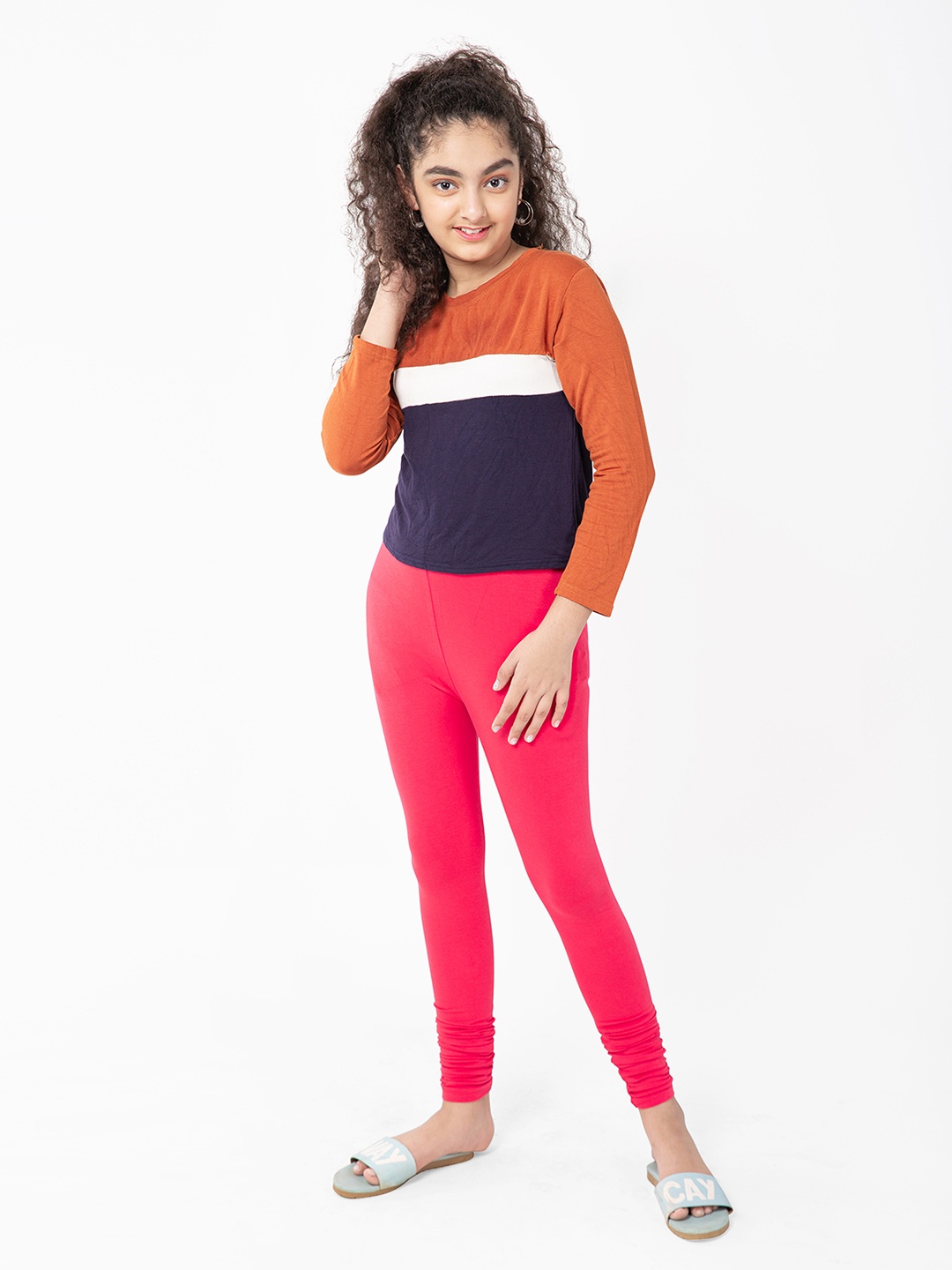 

indian flower Girls Pink Solid Leggings