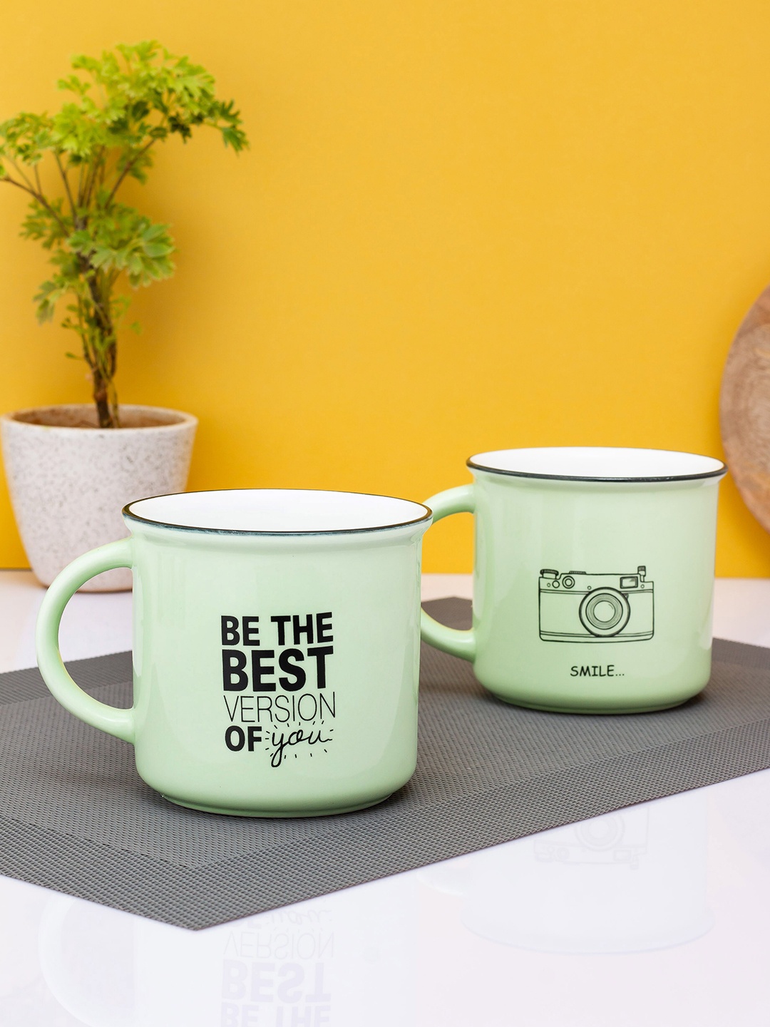 

JCPL Green & Black Printed Ceramic Glossy Mugs Set of Cups and Mugs