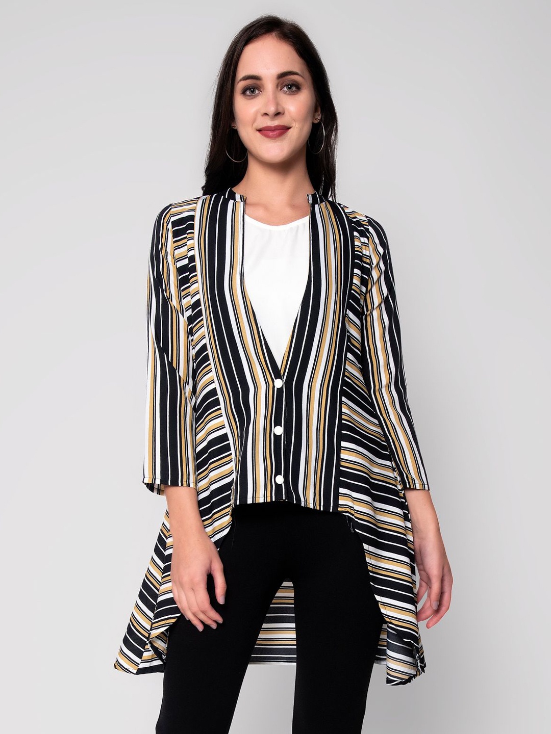 

God Bless Multicoloured Striped High-Low Top, Multi