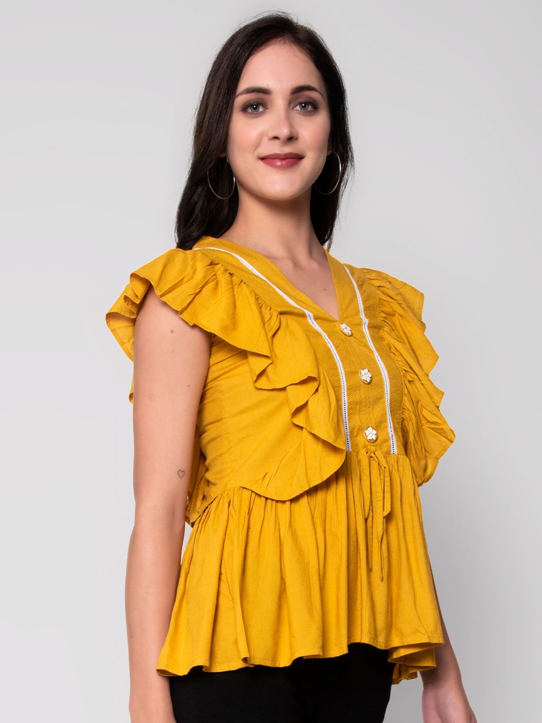 

God Bless Yellow Peplum Top
