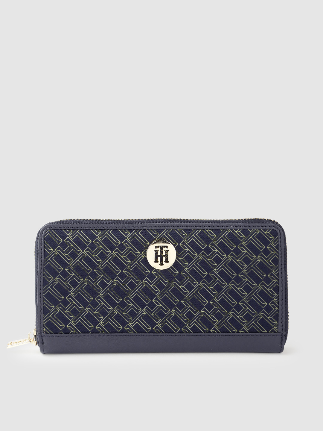 

Tommy Hilfiger Women Navy Blue Typography Embellished Two Fold Leather Wallet