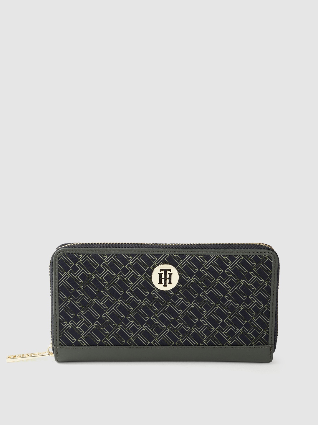 

Tommy Hilfiger Women Olive Green & Navy Blue Embellished Two Fold Leather Wallet