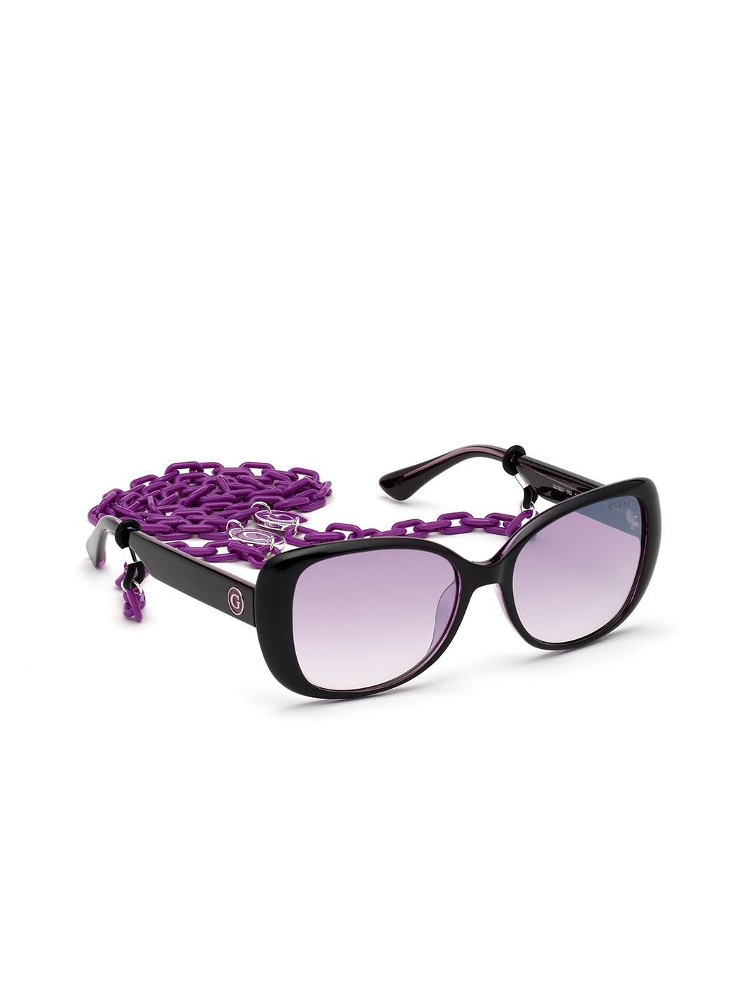 

GUESS Women Purple Lens & Black Oval Sunglasses with UV Protected Lens, Violet