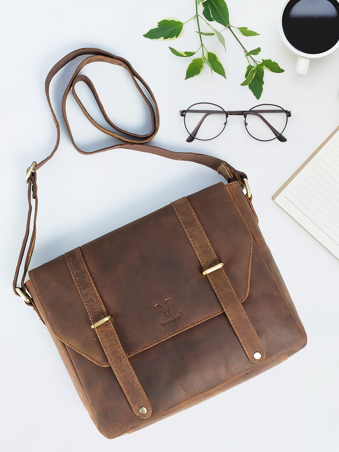 

Goatter Coffee Brown Leather Structured Sling Bag
