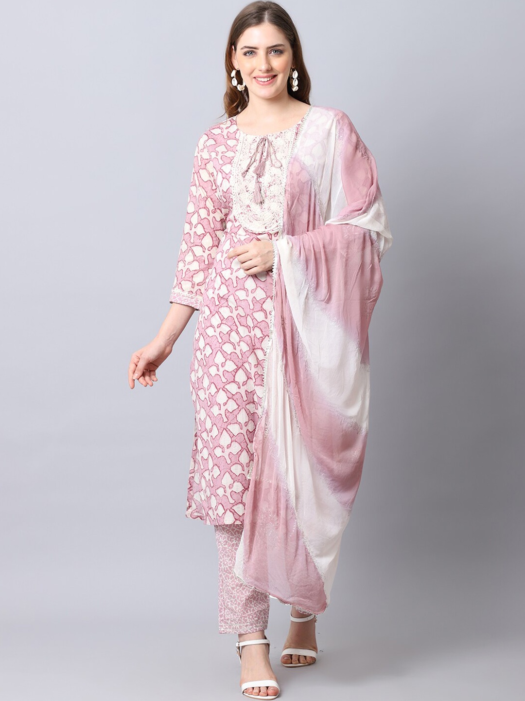

The Mini NEEDLE Women Purple Printed Pure Cotton Kurta with Palazzos