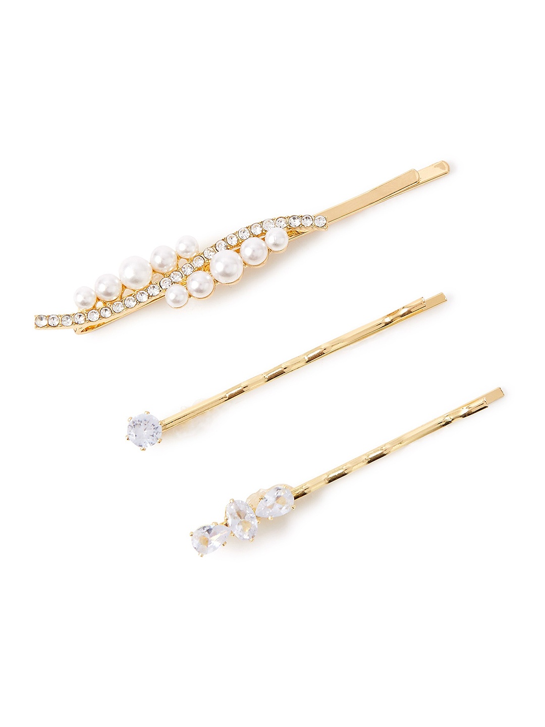 

Accessorize Women Set of 3 Pearl And Diamante Embellished Bobby Pins, Off white