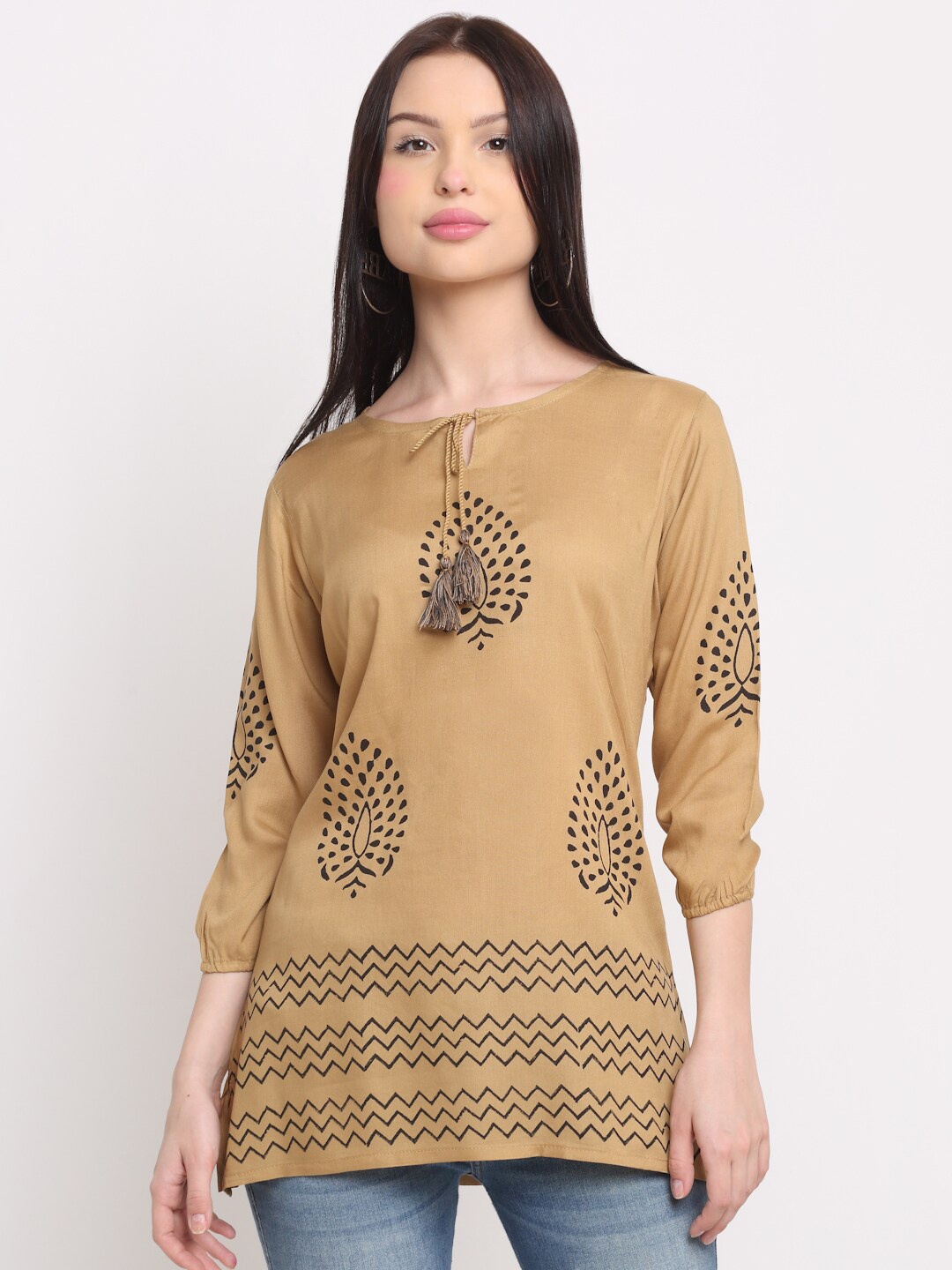 

KALINI Brown Tie-Up Neck Top