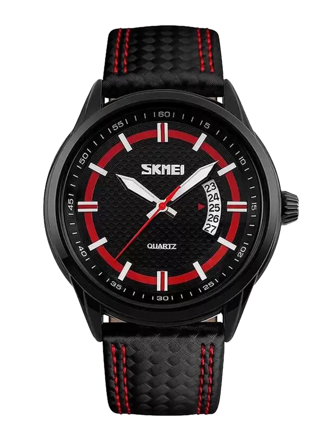 

Skmei Men Dial & Black Leather Textured Straps Analogue Watch Skmei_9116_Red