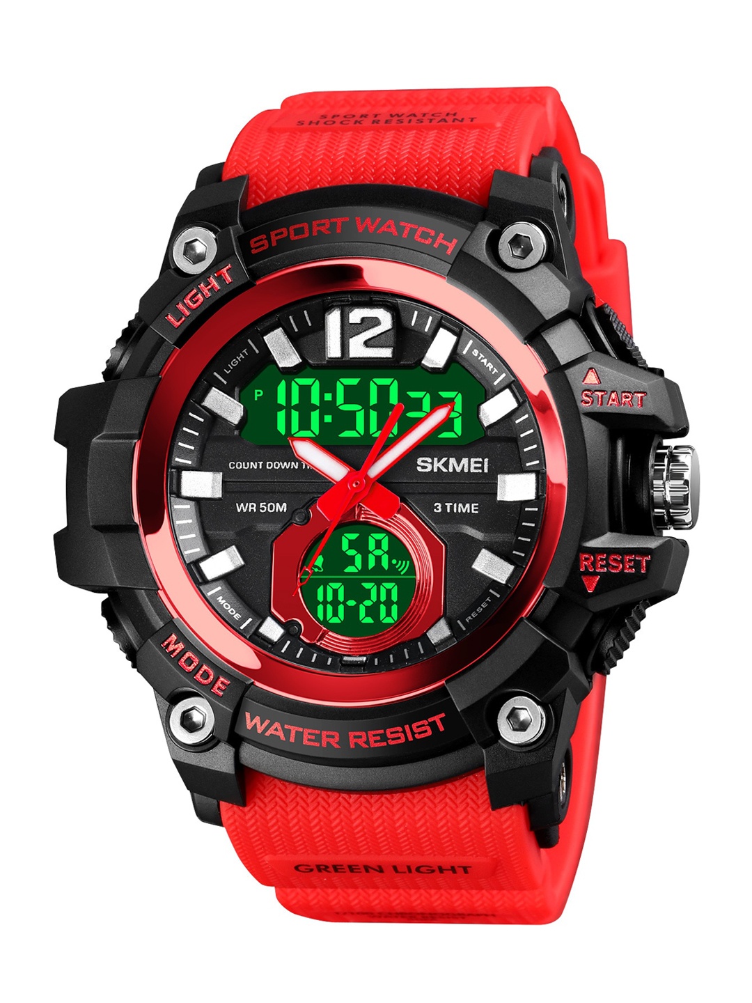 

Skmei Men Patterned Dial & Black Straps Analogue and Digital Chronograph Watch Skmei_1725_Red