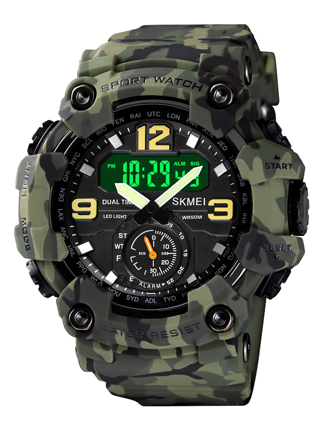 

Skmei Men Dial & Green Straps Analogue and Digital Multi Function Watch Skmei_1637_Green_Camouflage