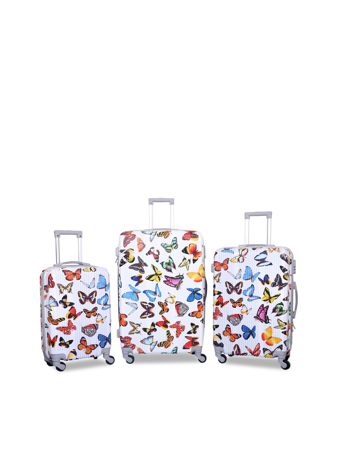 

Polo Class Set Of 3 White & Blue Printed Hard-Sided Trolley Suitcases