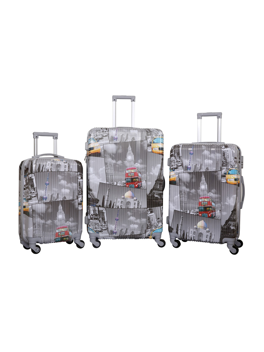 

Polo Class Grey & Red Printed Set Of 3 Hard-Sided Trolley Suitcases