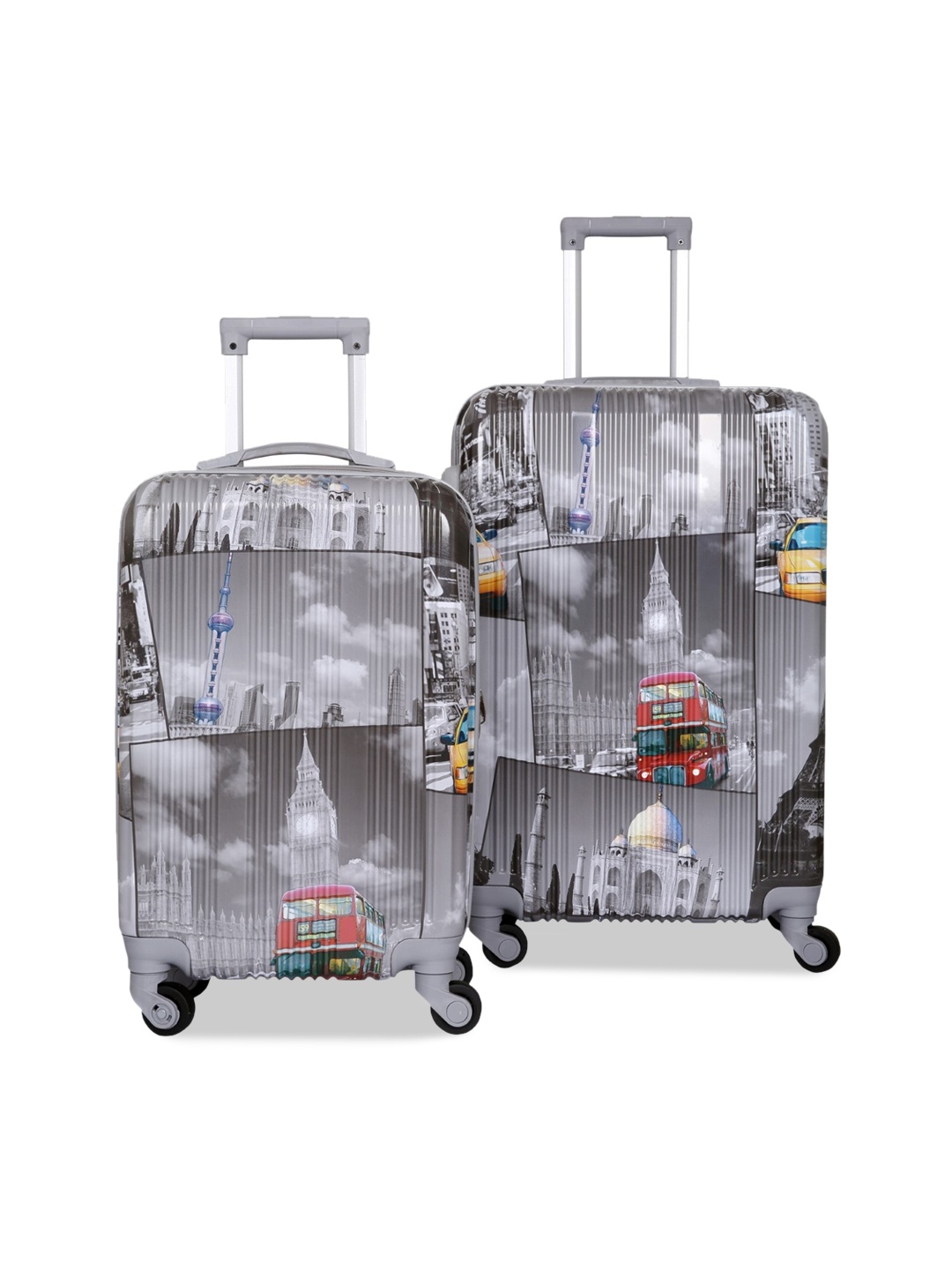 

Polo Class Set Of 2 Grey & Red Printed Hard-Sided Trolley Suitcases