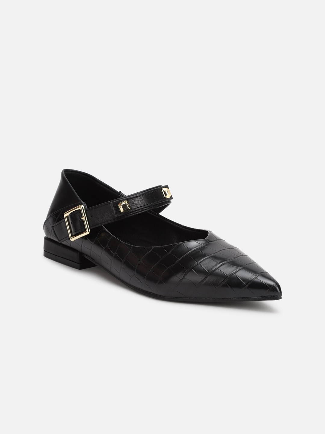

Allen Solly Woman Black Printed PU Kitten Pumps with Buckles