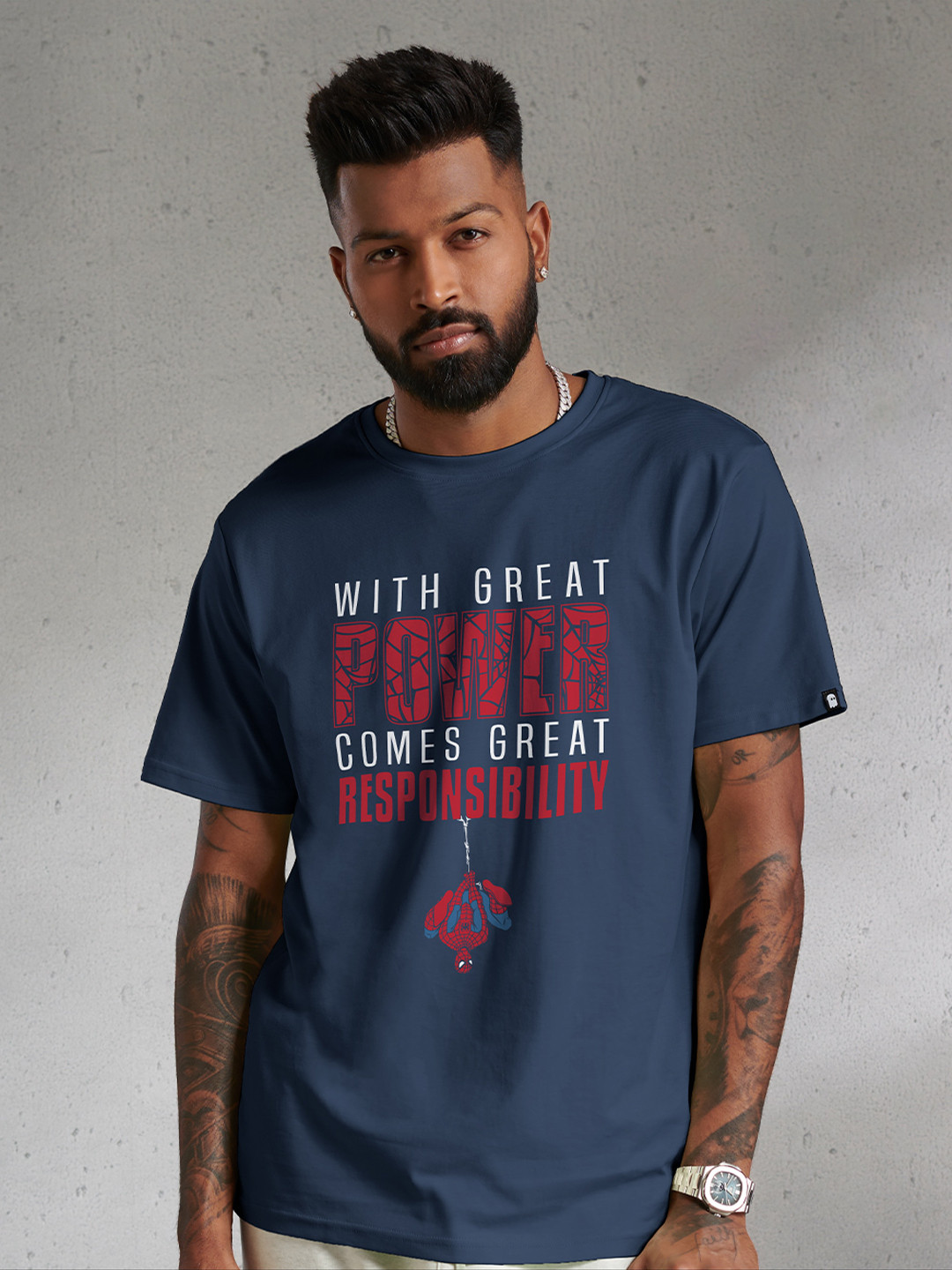 

The Souled Store Men Navy Blue Typography Spider-Man Printed T-shirt