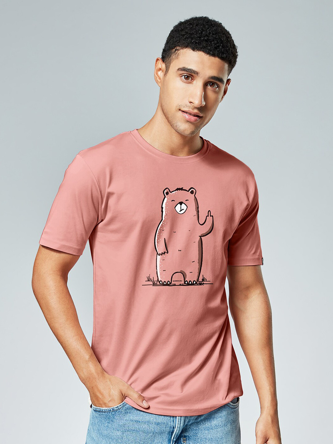 

The Souled Store Men Pink Typography Printed Raw Edge T-shirt