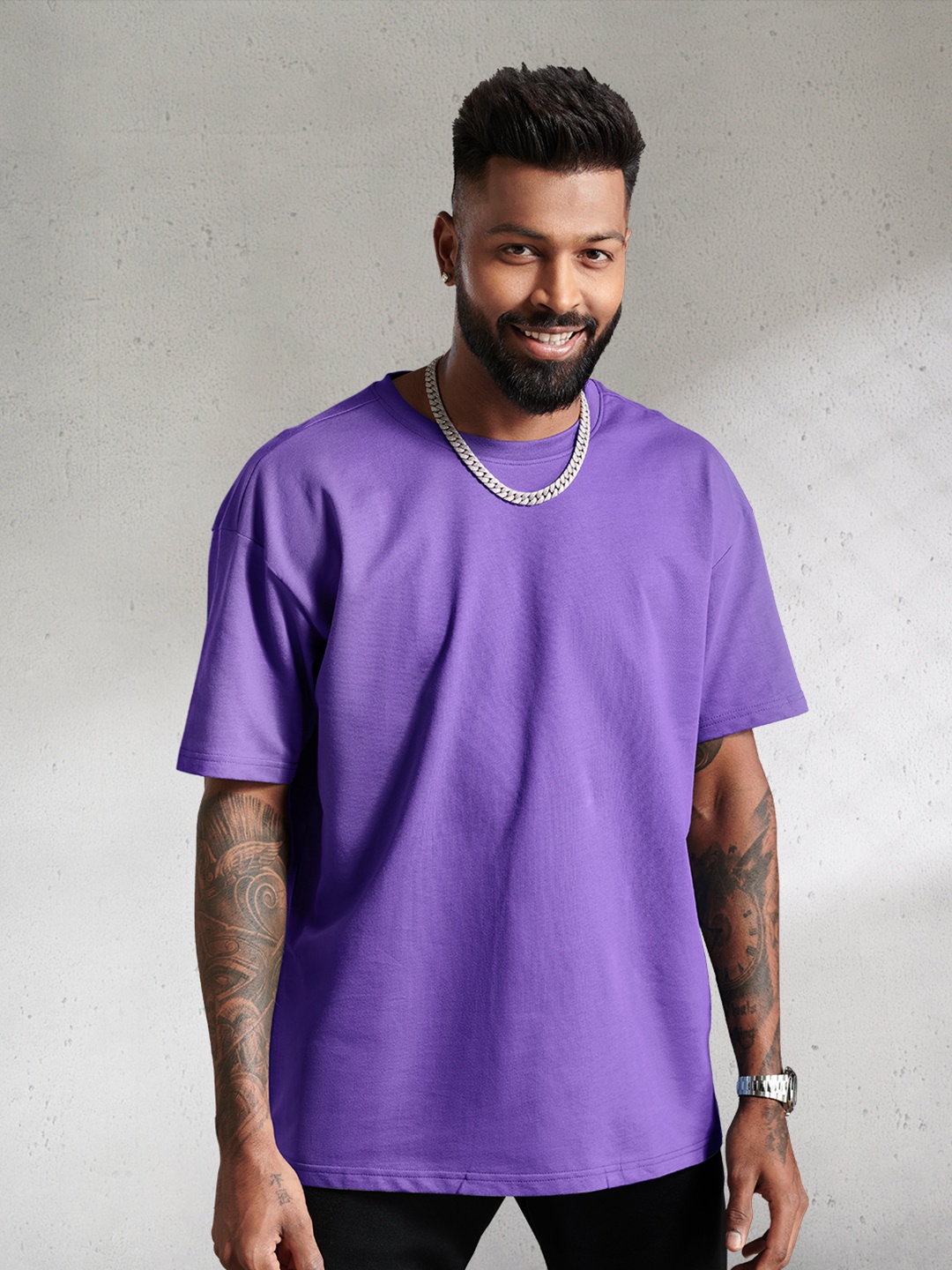 

The Souled Store Round Neck Oversized T-Shirt, Purple