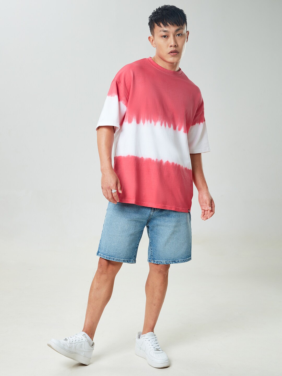 

The Souled Store Men Dusty Coral Pink & White Ombre Tie & Dye Oversized T-Shirt