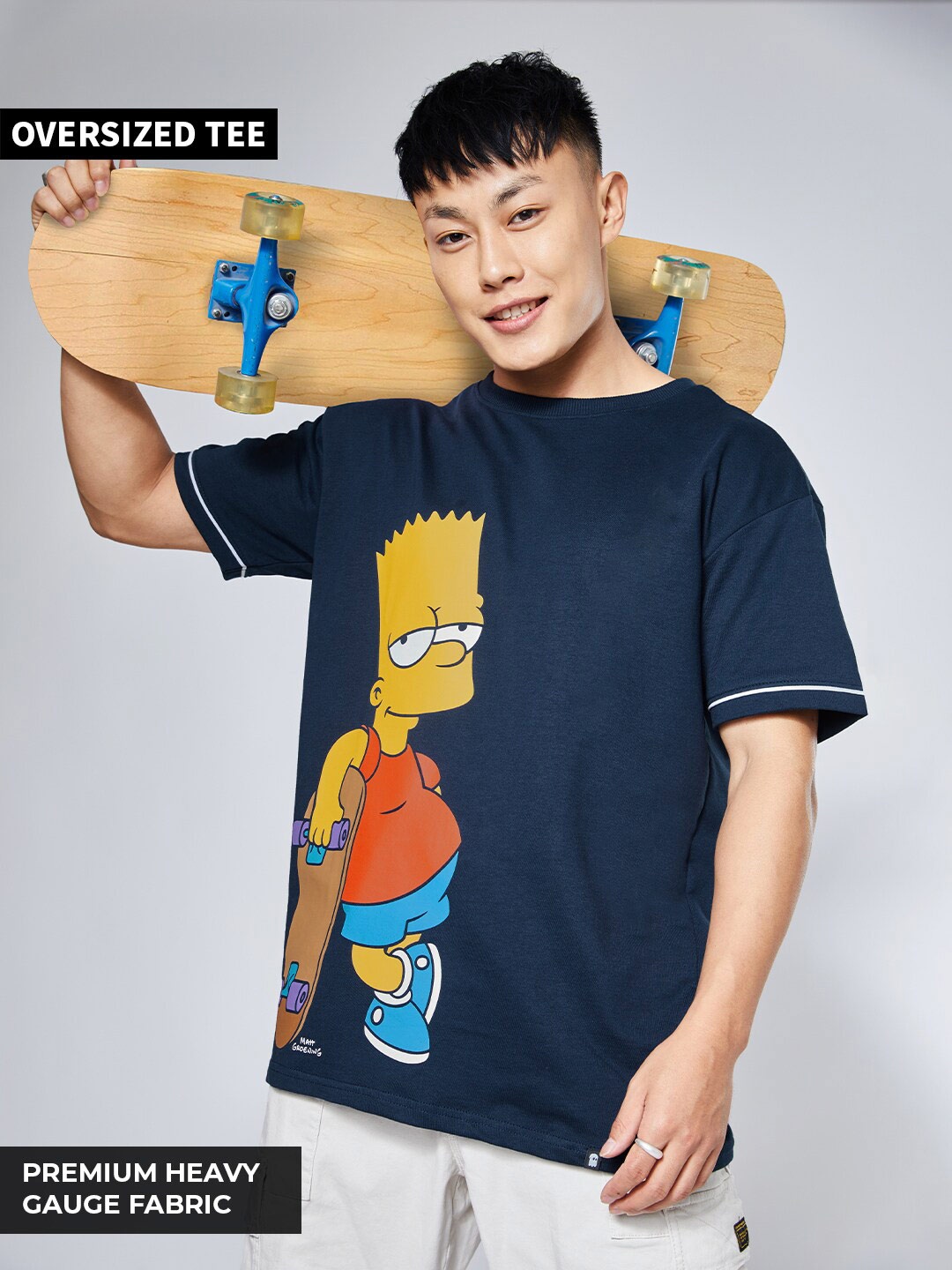 

The Souled Store Men Navy Blue The Simpsons Flexing Like Bart Simpson Oversized T-Shirt