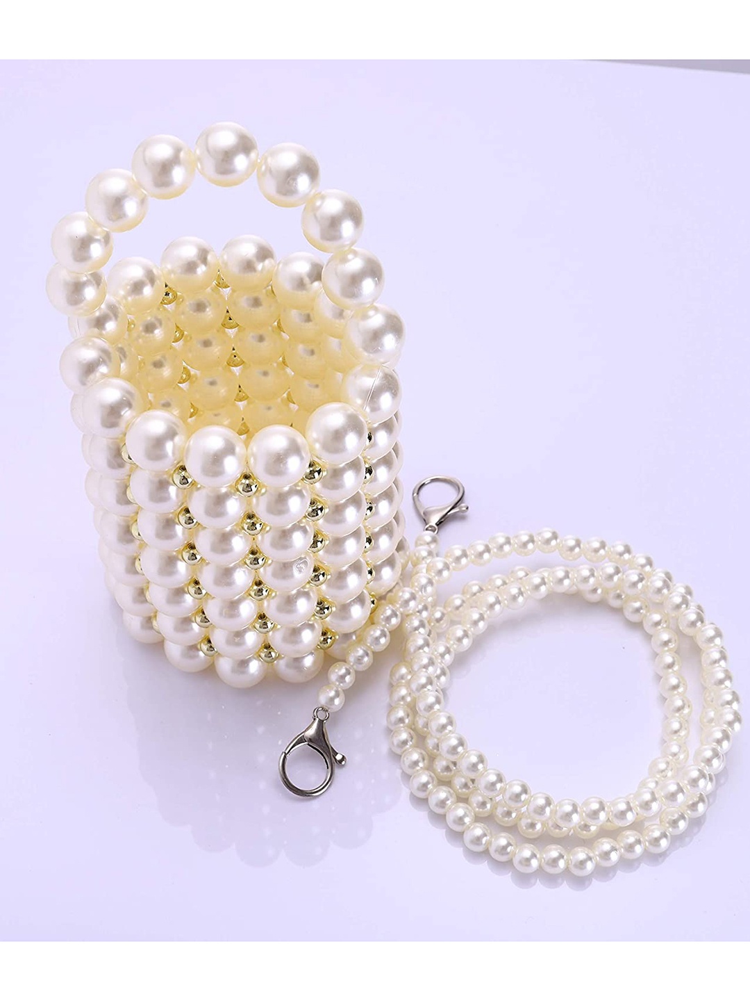 

Pearlfiesta Cream-Coloured Bucket Shoulder Bag with Quilted