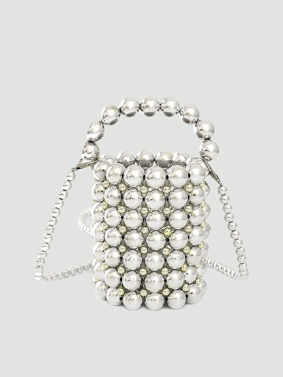 

Pearlfiesta Silver-Toned Textured Bucket Handheld Bag with Quilted