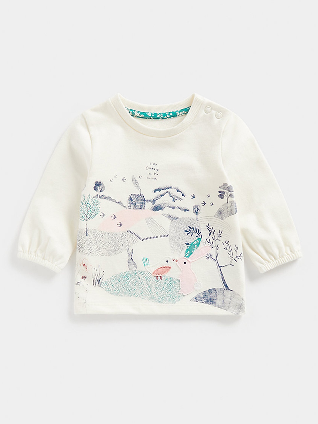 

mothercare Infant Girls Off White Printed Pure Cotton Top