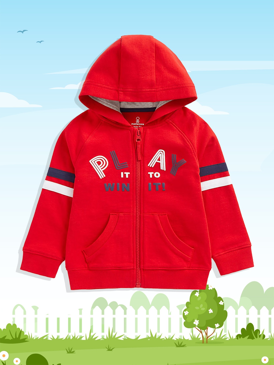

mothercare Boys Red Printed Pure Cotton Hooded Sweatshirt