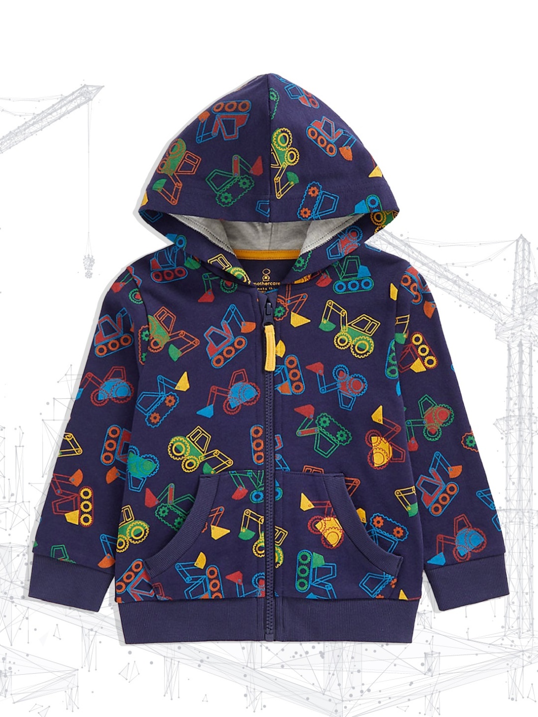 

mothercare Infant Boys Navy Blue Conversational Print Hooded Pure Cotton Sweatshirt