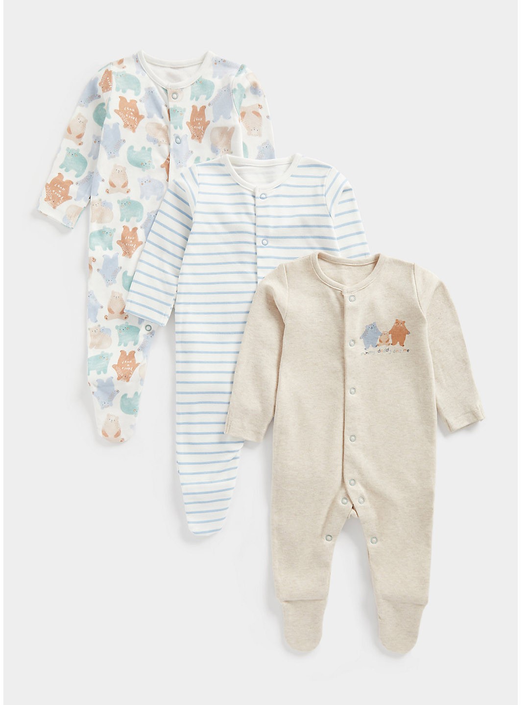 

mothercare Infant Boys Set Of 3 Pure Cotton Sleepsuits, White
