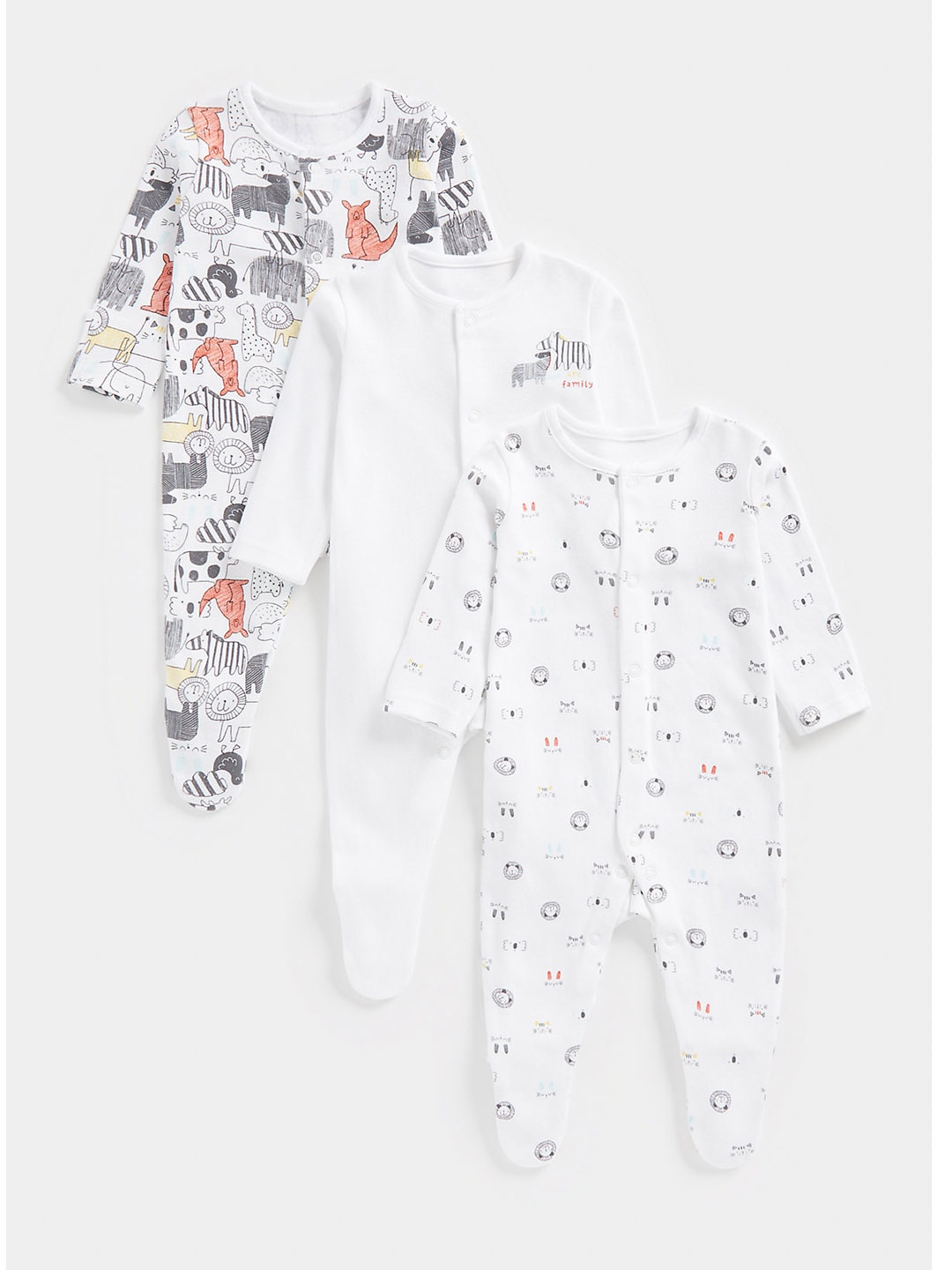 

mothercare Infants Set of 3 Pure Cotton Sleepsuits, White