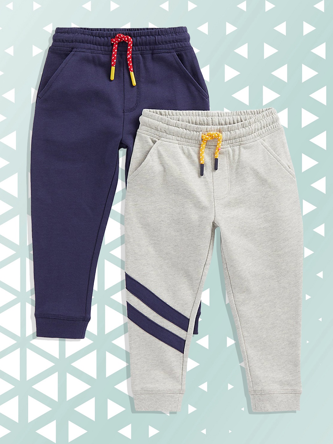 

mothercare Infant Boys Pack Of 2 Pure Cotton Joggers in Navy Blue & Grey