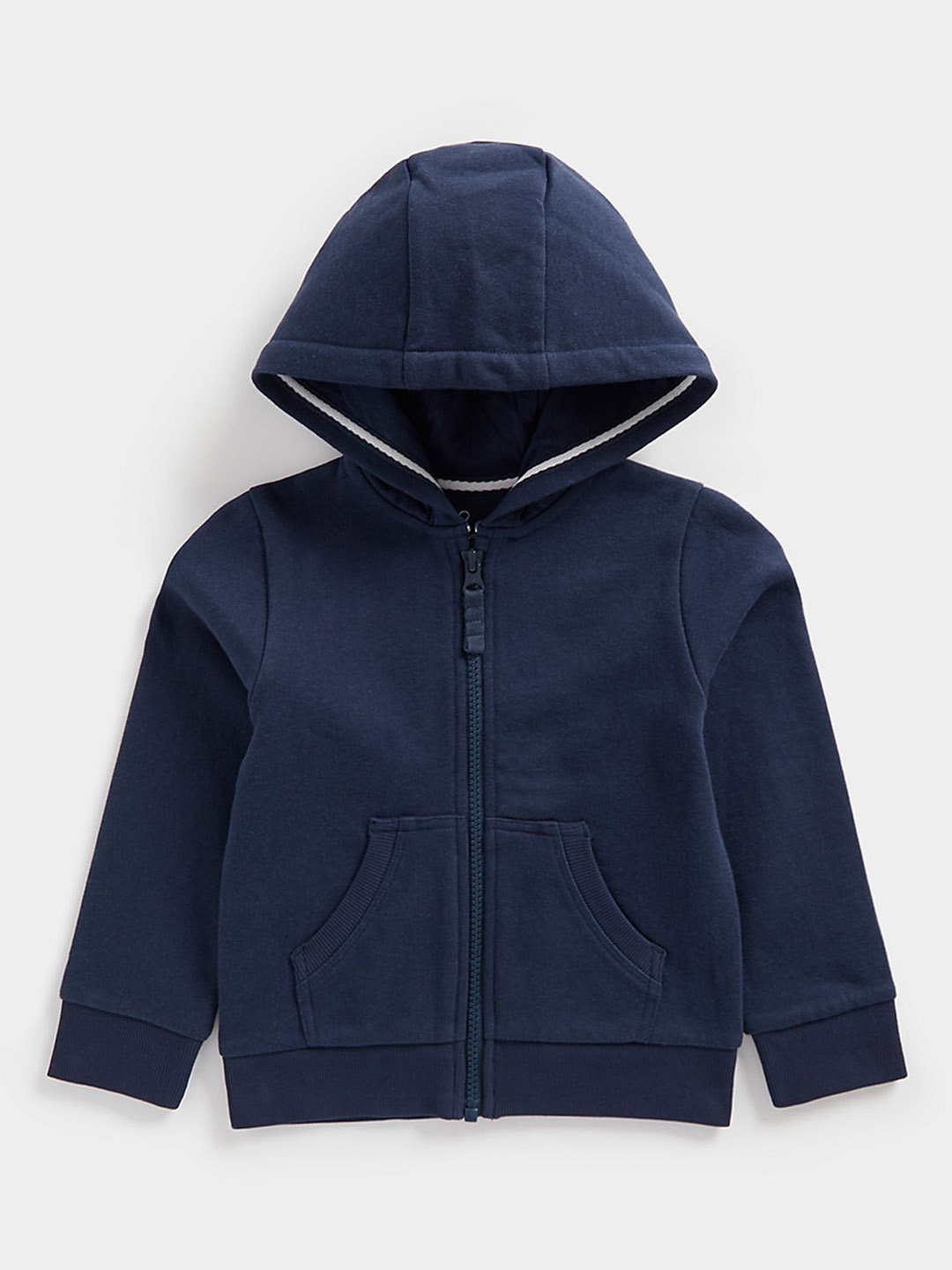 

mothercare Boys Navy Blue Solid Hooded Pure Cotton Front-Open Sweatshirt