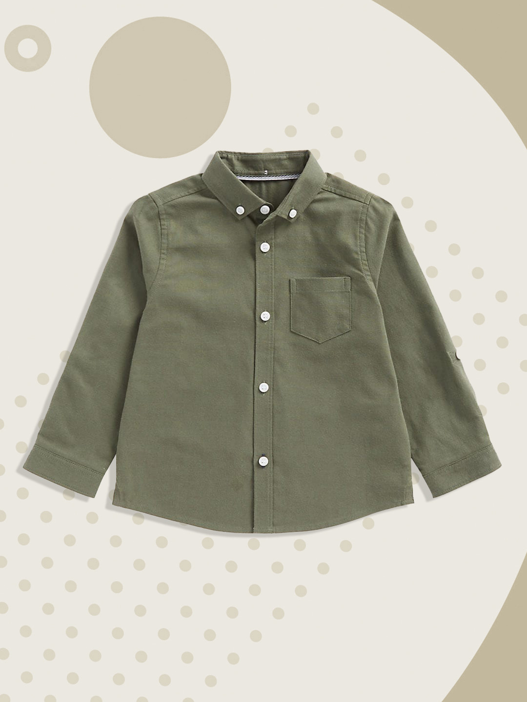 

mothercare Infant Boys Olive Green Solid Oxford Pure Cotton Casual Shirt