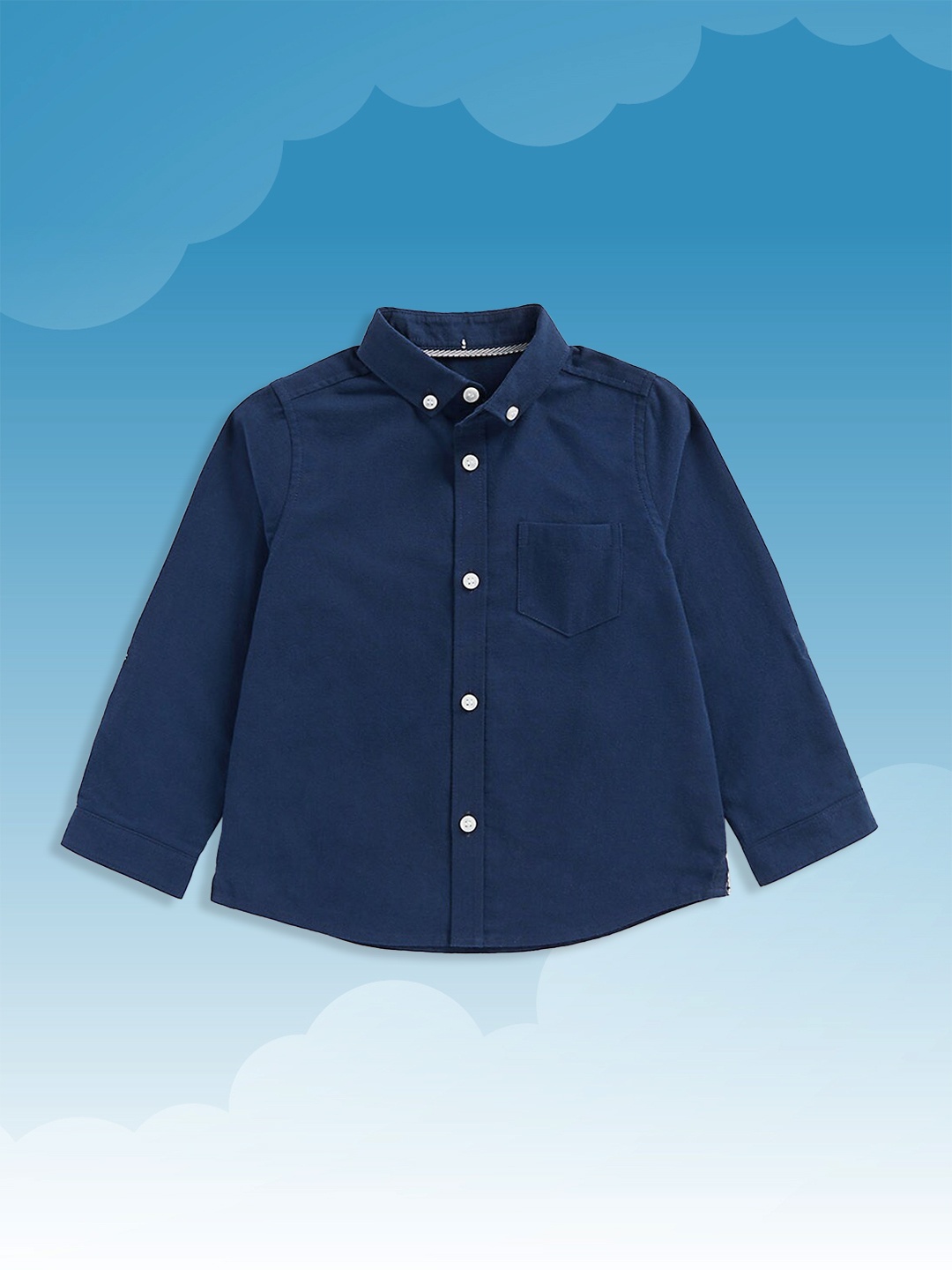 

mothercare Boys Navy Blue Regular Fit Solid Opaque Pure Cotton Casual Shirt with Pocket