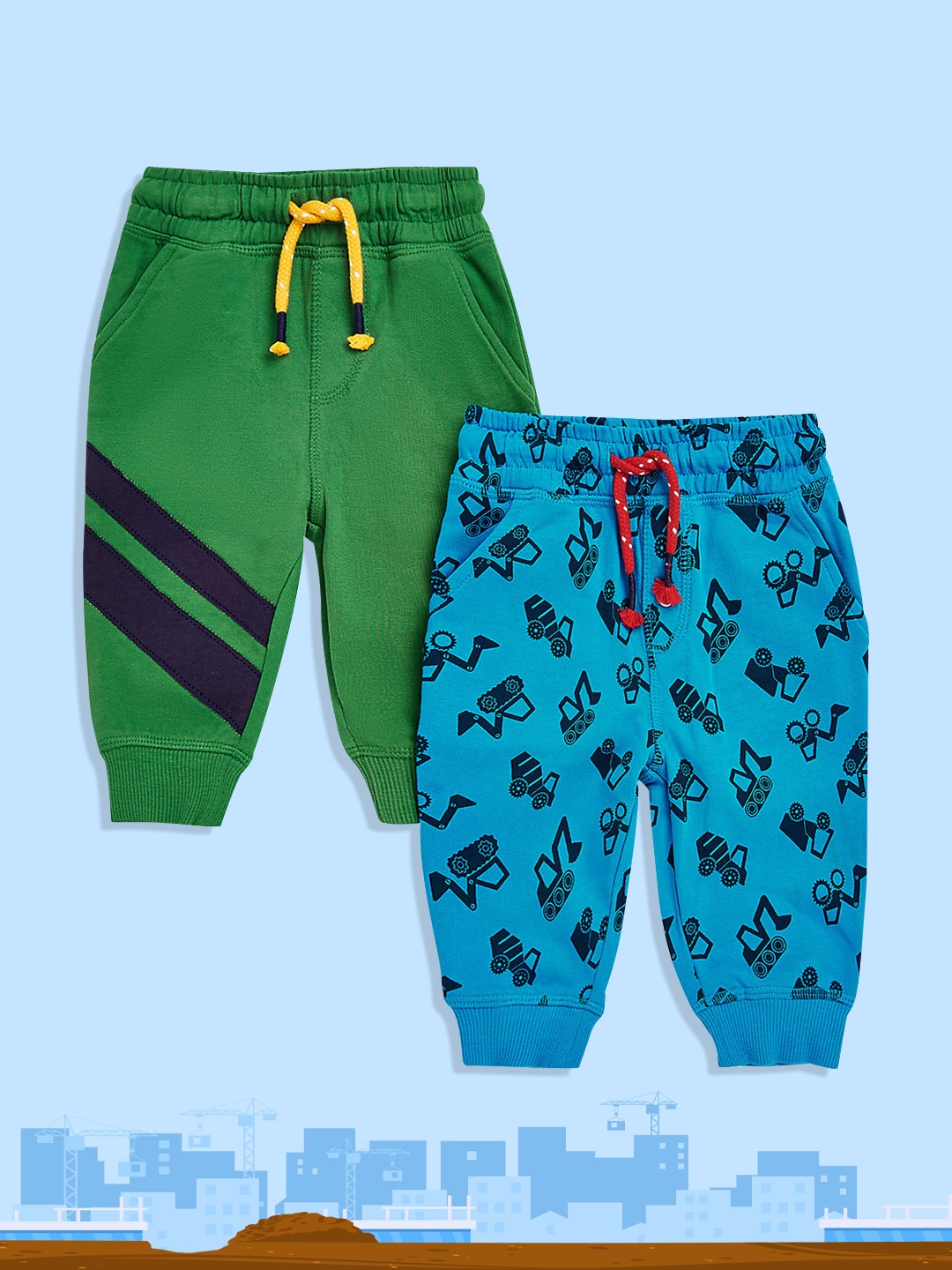 

mothercare Boys Pack of 2 Pure Cotton Joggers in Blue & Green