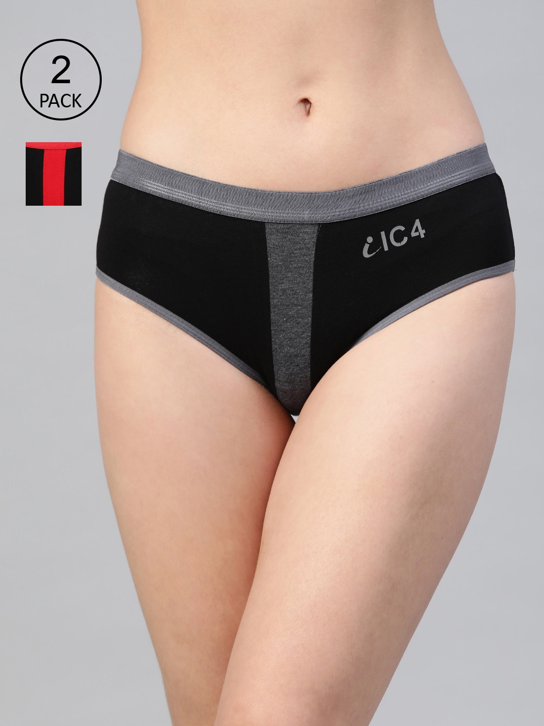 

IC4 Women Pack of 2 Charcoal & Red Striped Basic Briefs