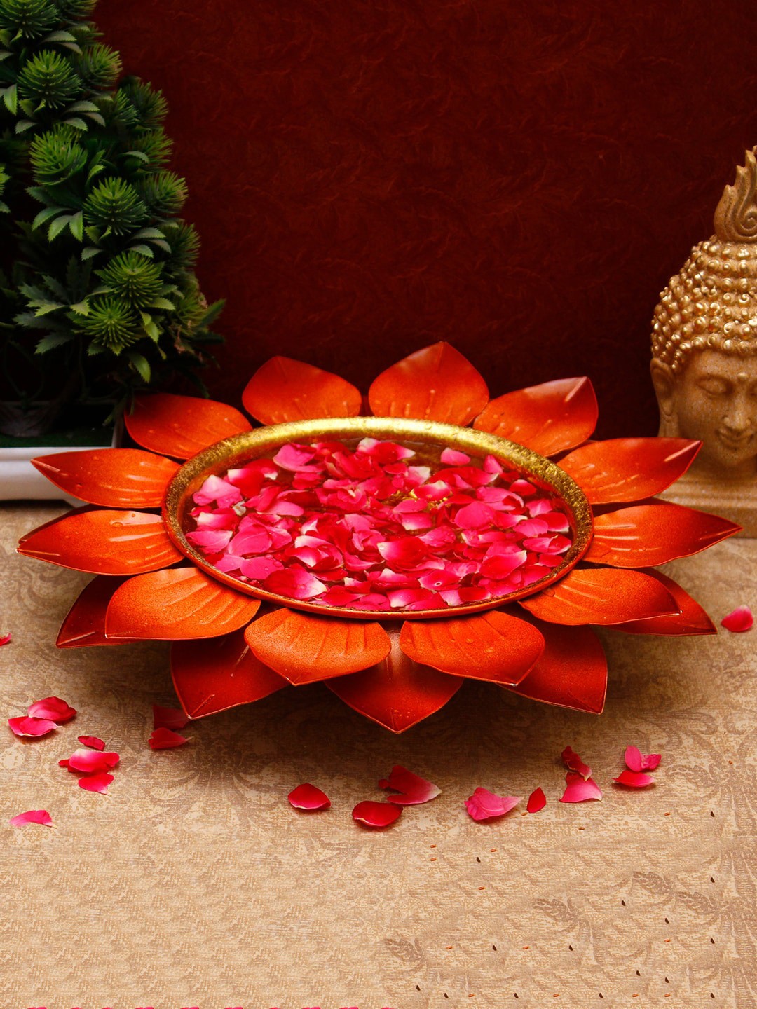 

StatueStudio Orange Flower Shaped ecorative Urli Bowl