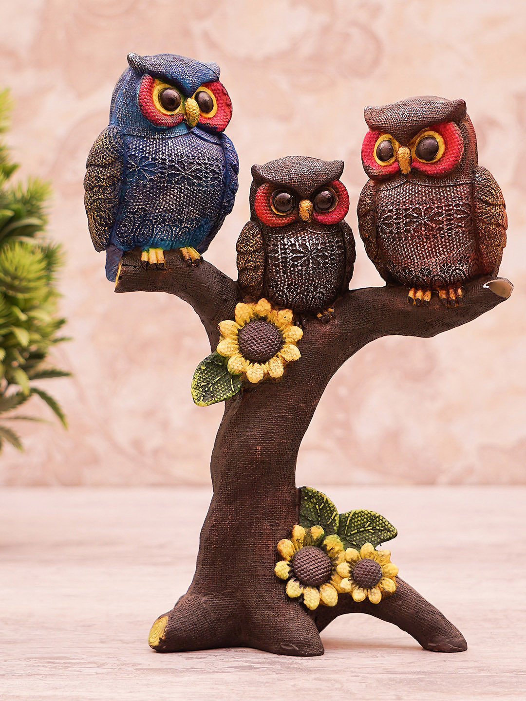 

StatueStudio Multicoloured Owl Sitting On Tree Showpiece, Multi