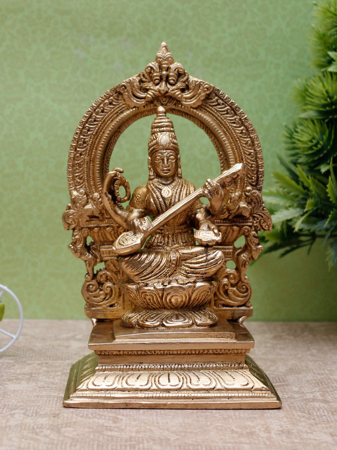 

StatueStudio Gold-Toned Decorative Saraswati Idol Statue Murti Showpiece