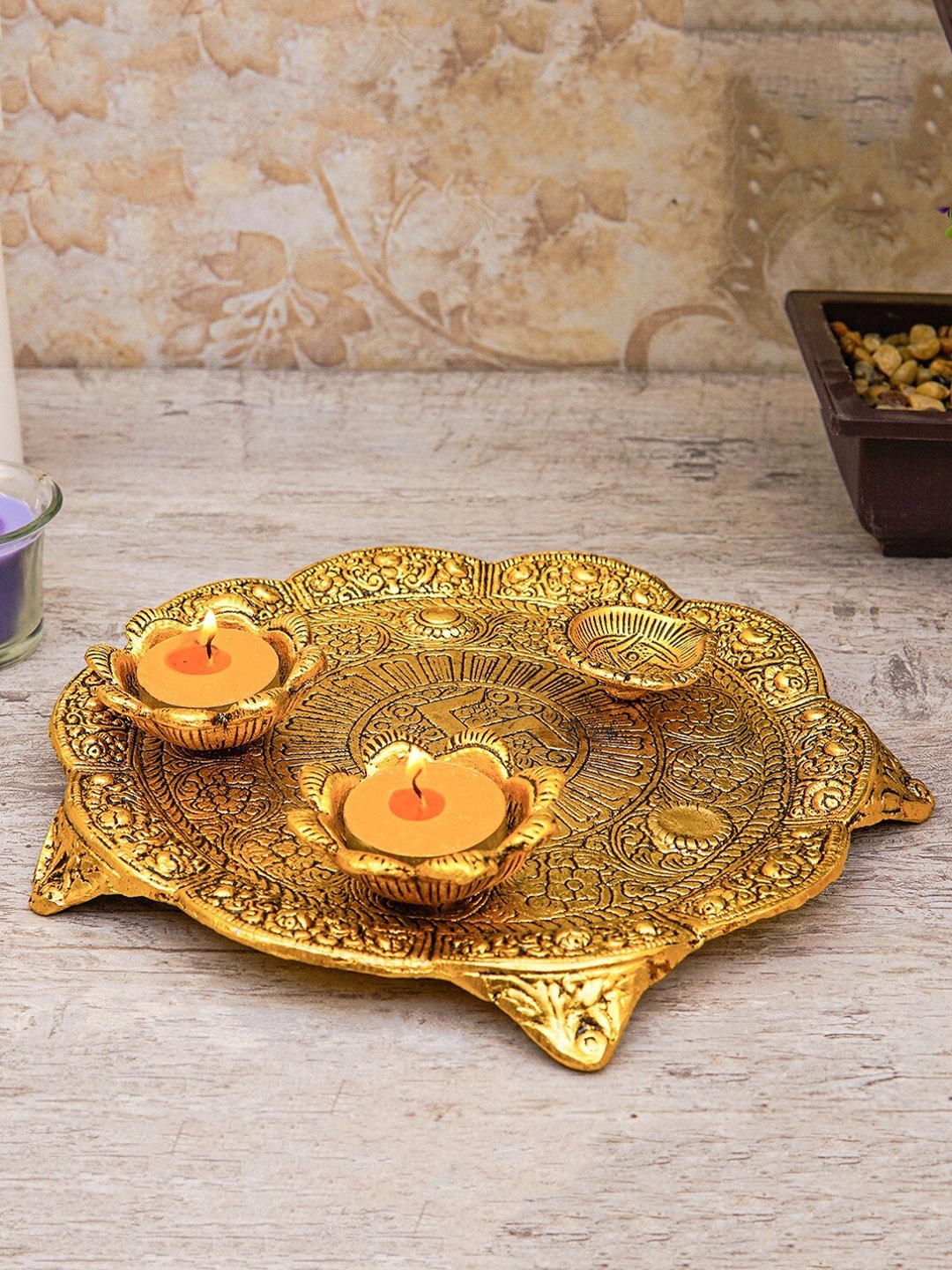 

StatueStudio Gold-Toned Oxidised Pooja Thali