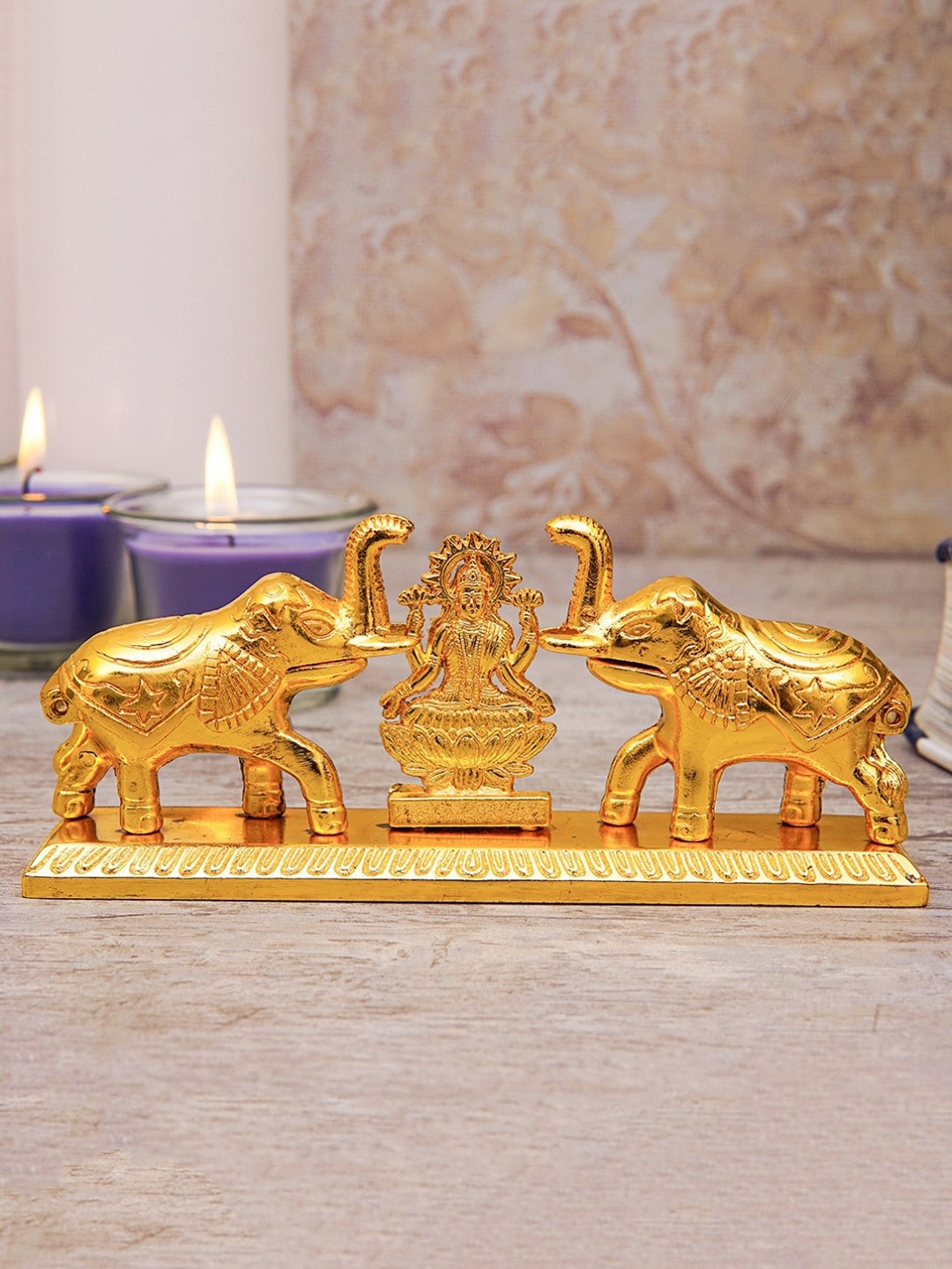 

StatueStudio Golden Elephant With Goddess Lakshmi Idol Showpiece, Gold