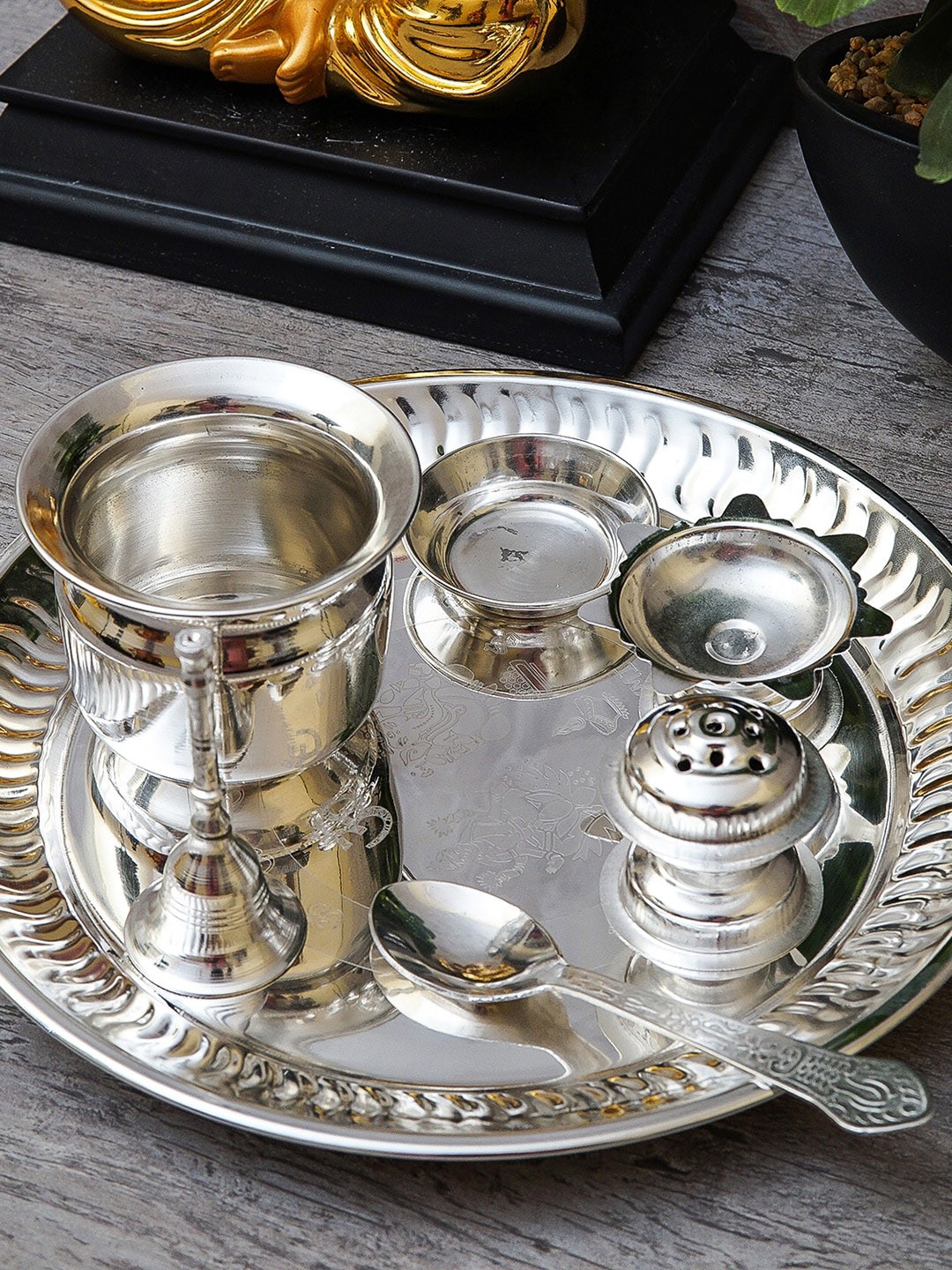 

StatueStudio Silver-Plated Pooja Thali Set