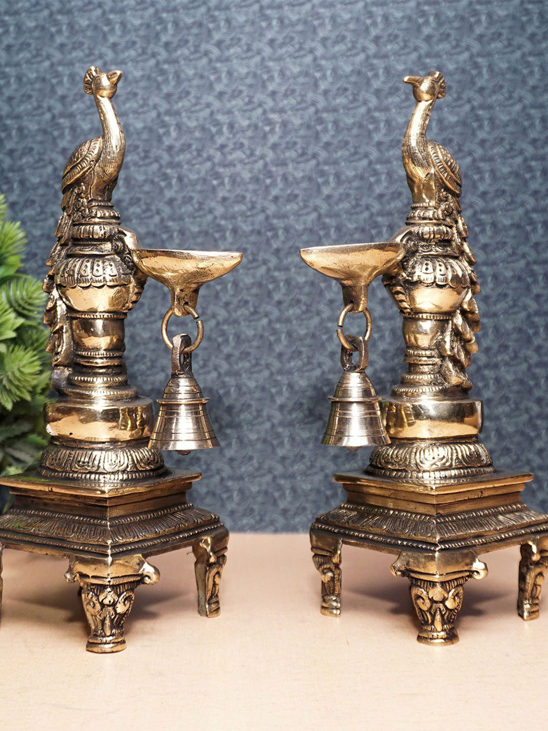 

StatueStudio Set of 2 Gold-Toned Antique Peacock Bird Diya