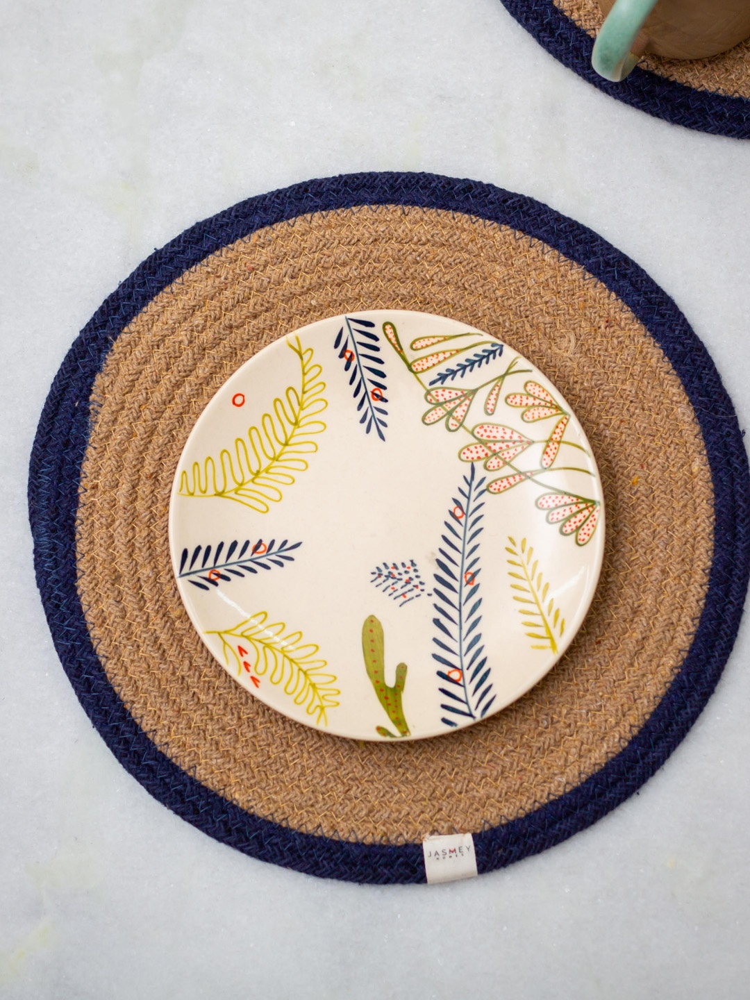 JASMEY HOMES Set of 4 Blue & Beige Reversible Cotton Table Placemats