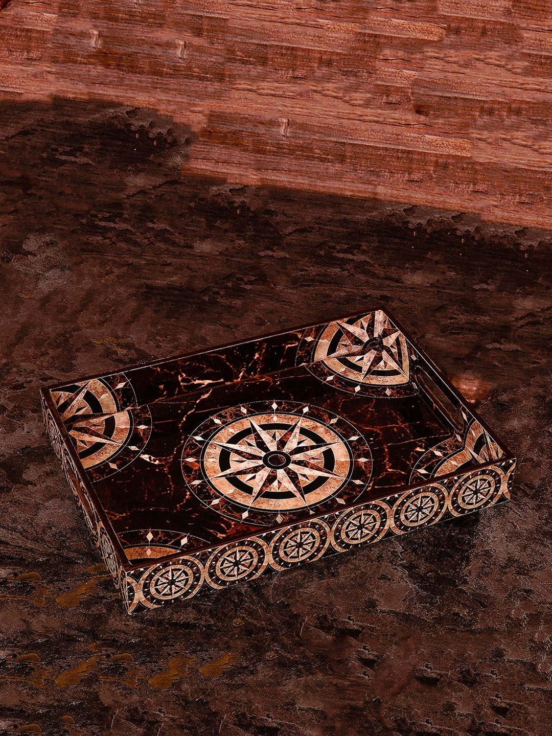 

StatueStudio Brown & Beige Printed Wooden Serving Tray