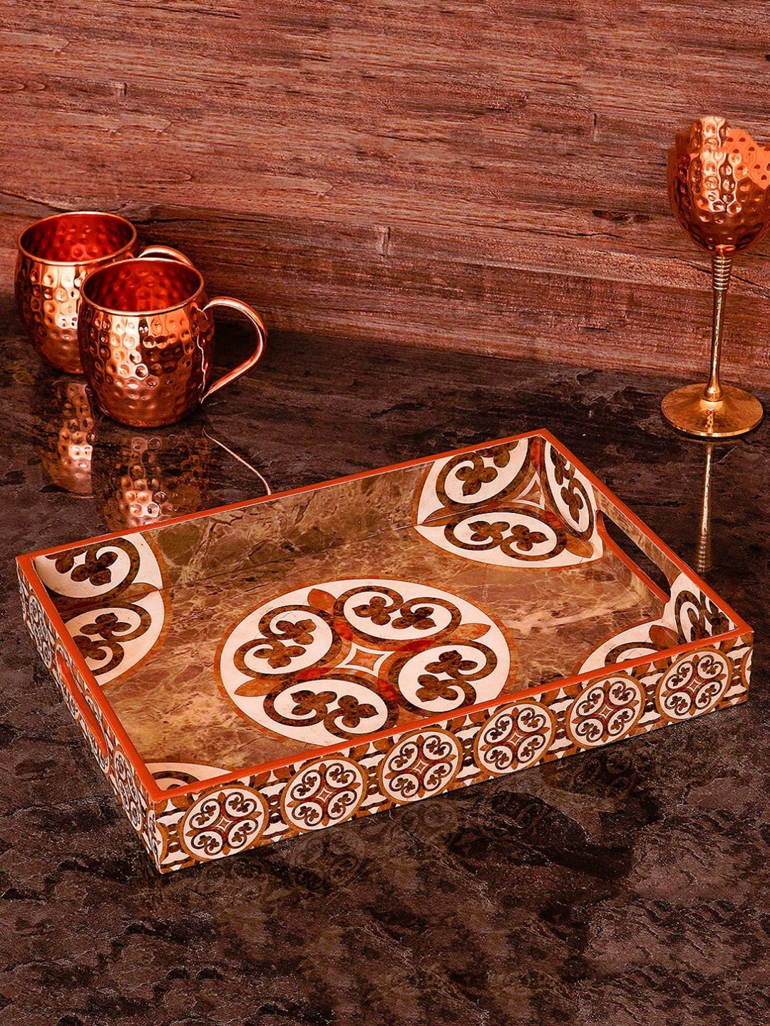 

StatueStudio Brown & White Printed Serving Tray