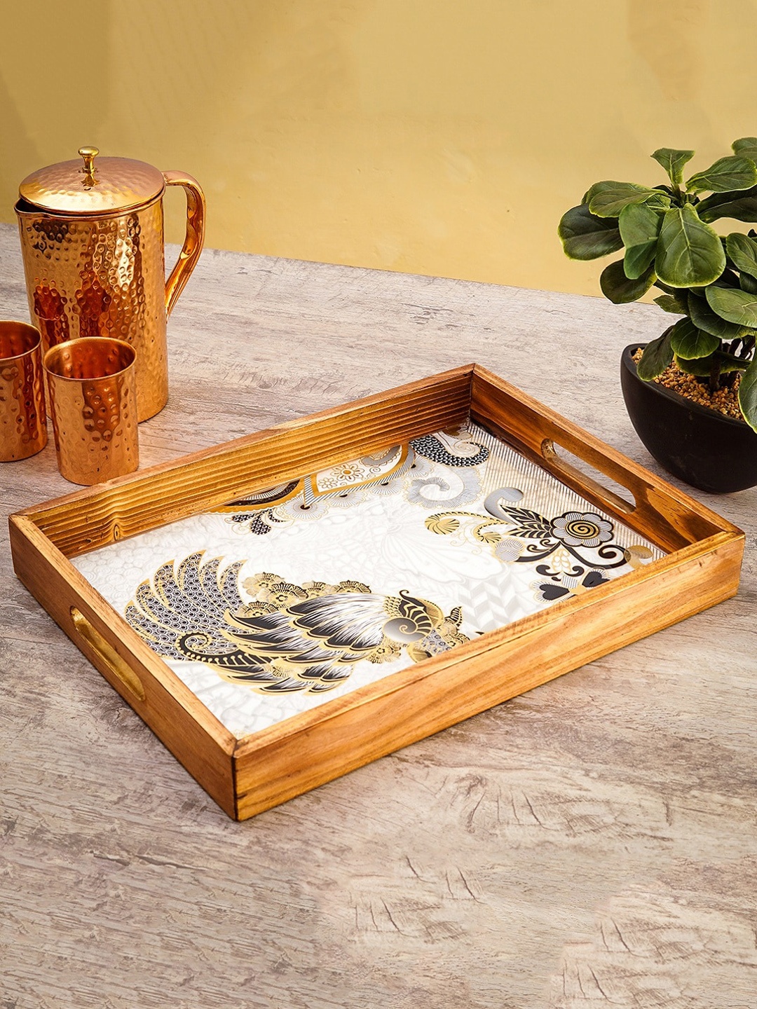 

StatueStudio White & Black Printed Rectangle Serving Tray, Multi